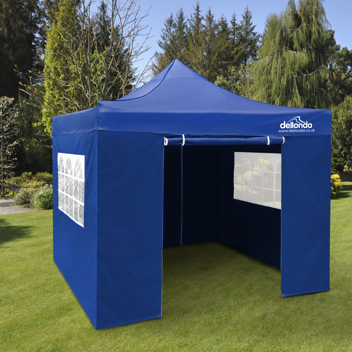 Dellonda Premium 2x2m Pop-Up Gazebo & Side Walls, PVC Coated, Water-Resistant Fabric, Supplied with Carry Bag, Rope, Stakes & Weight Bags - Blue DG161