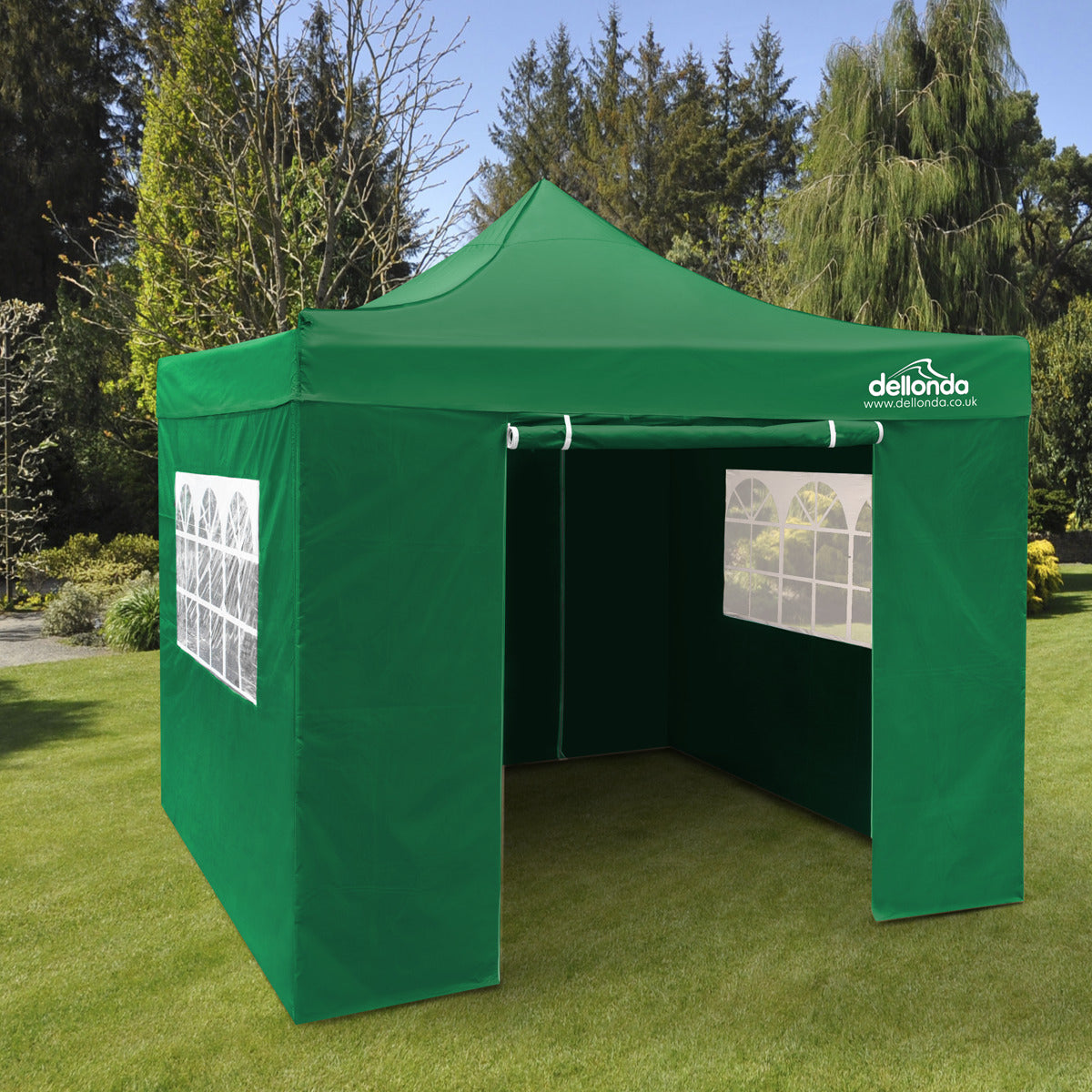 Dellonda Premium 2x2m Pop-Up Gazebo & Side Walls, PVC Coated, Water-Resistant Fabric with Carry Bag, Rope, Stakes & Weight Bags - Green DG162