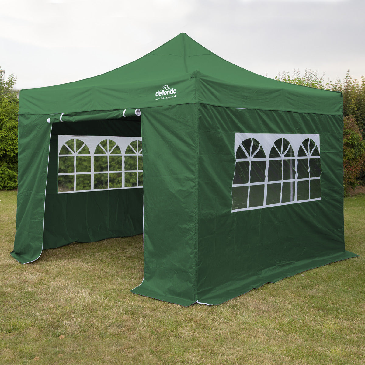 Dellonda Premium 2x2m Pop-Up Gazebo & Side Walls, PVC Coated, Water-Resistant Fabric with Carry Bag, Rope, Stakes & Weight Bags - Green DG162