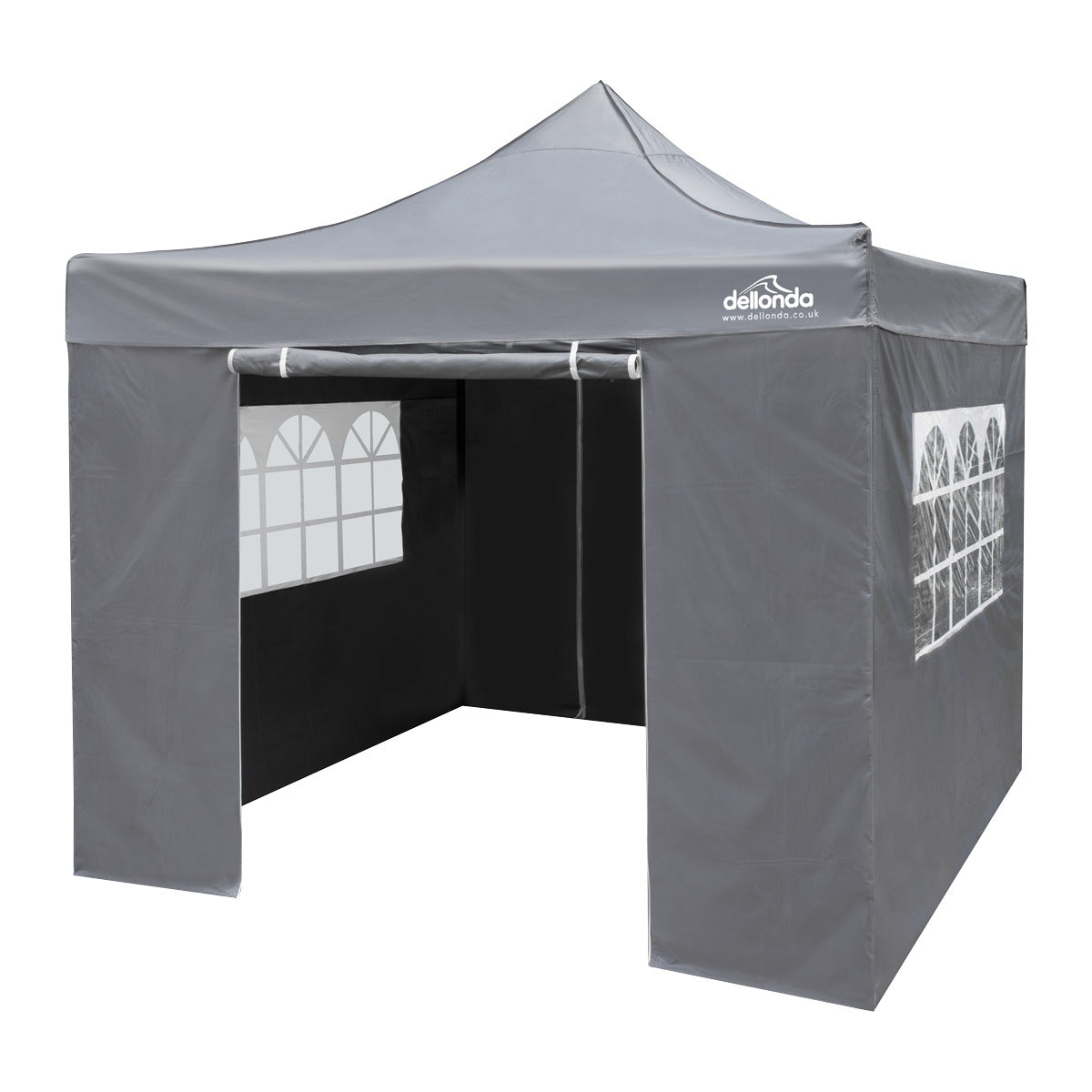 Dellonda Premium 2x2m Pop-Up Gazebo & Side Walls, PVC Coated, Water-Resistant Fabric, Supplied with Carry Bag, Rope, Stakes & Weight Bags - Grey DG163