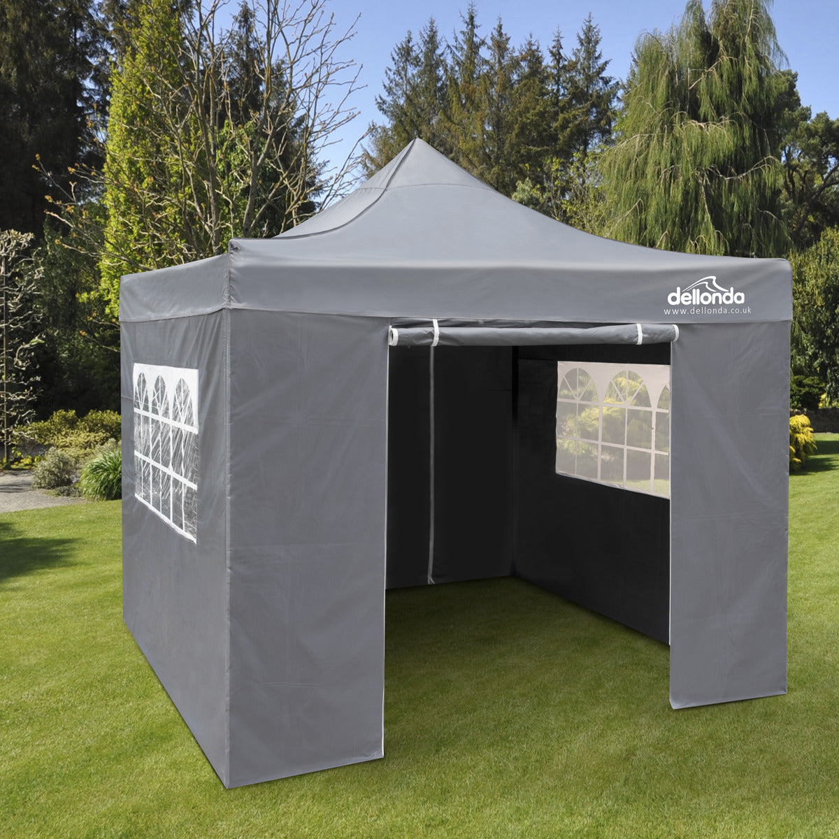 Dellonda Premium 2x2m Pop-Up Gazebo & Side Walls, PVC Coated, Water-Resistant Fabric, Supplied with Carry Bag, Rope, Stakes & Weight Bags - Grey DG163