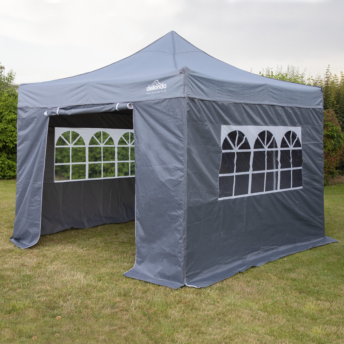 Dellonda Premium 2x2m Pop-Up Gazebo & Side Walls, PVC Coated, Water-Resistant Fabric, Supplied with Carry Bag, Rope, Stakes & Weight Bags - Grey DG163