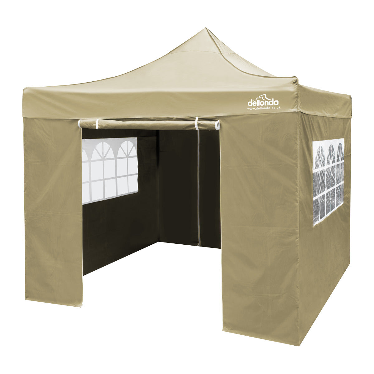 Dellonda Premium 3x3m Pop-Up Gazebo & Side Walls, PVC Coated, Water-Resistant Fabric with Carry Bag, Rope, Stakes & Weight Bags - Beige DG164