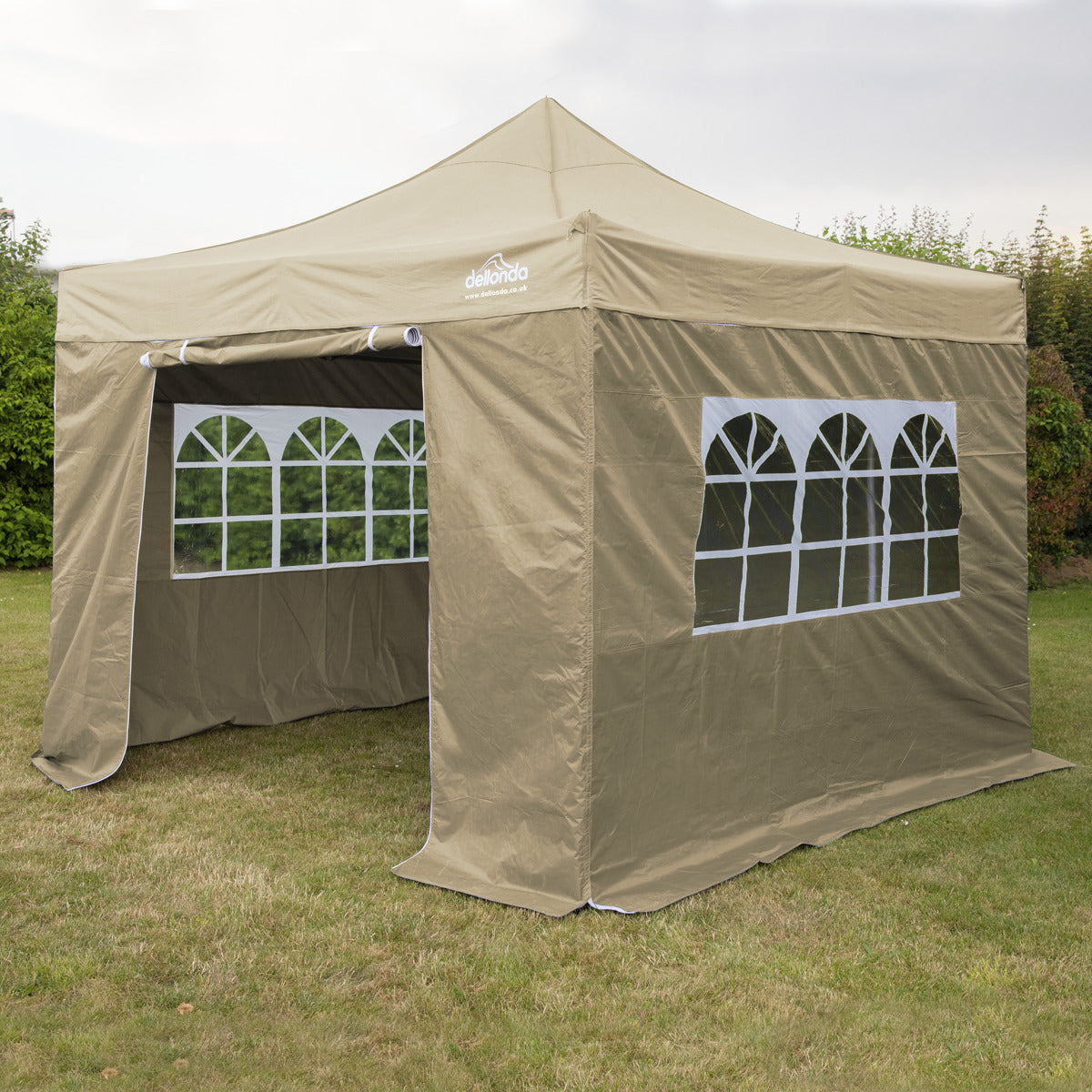 Dellonda Premium 3x3m Pop-Up Gazebo & Side Walls, PVC Coated, Water-Resistant Fabric with Carry Bag, Rope, Stakes & Weight Bags - Beige DG164