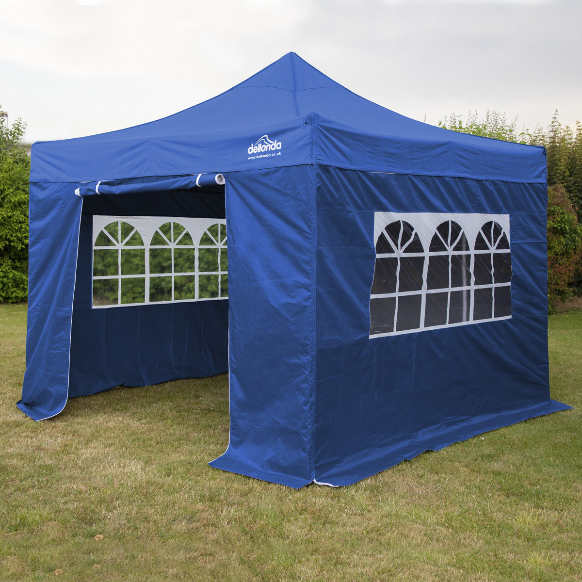 Dellonda Premium 3x3m Pop-Up Gazebo & Side Walls, PVC Coated, Water-Resistant Fabric with Carry Bag, Rope, Stakes & Weight Bags - Blue DG165