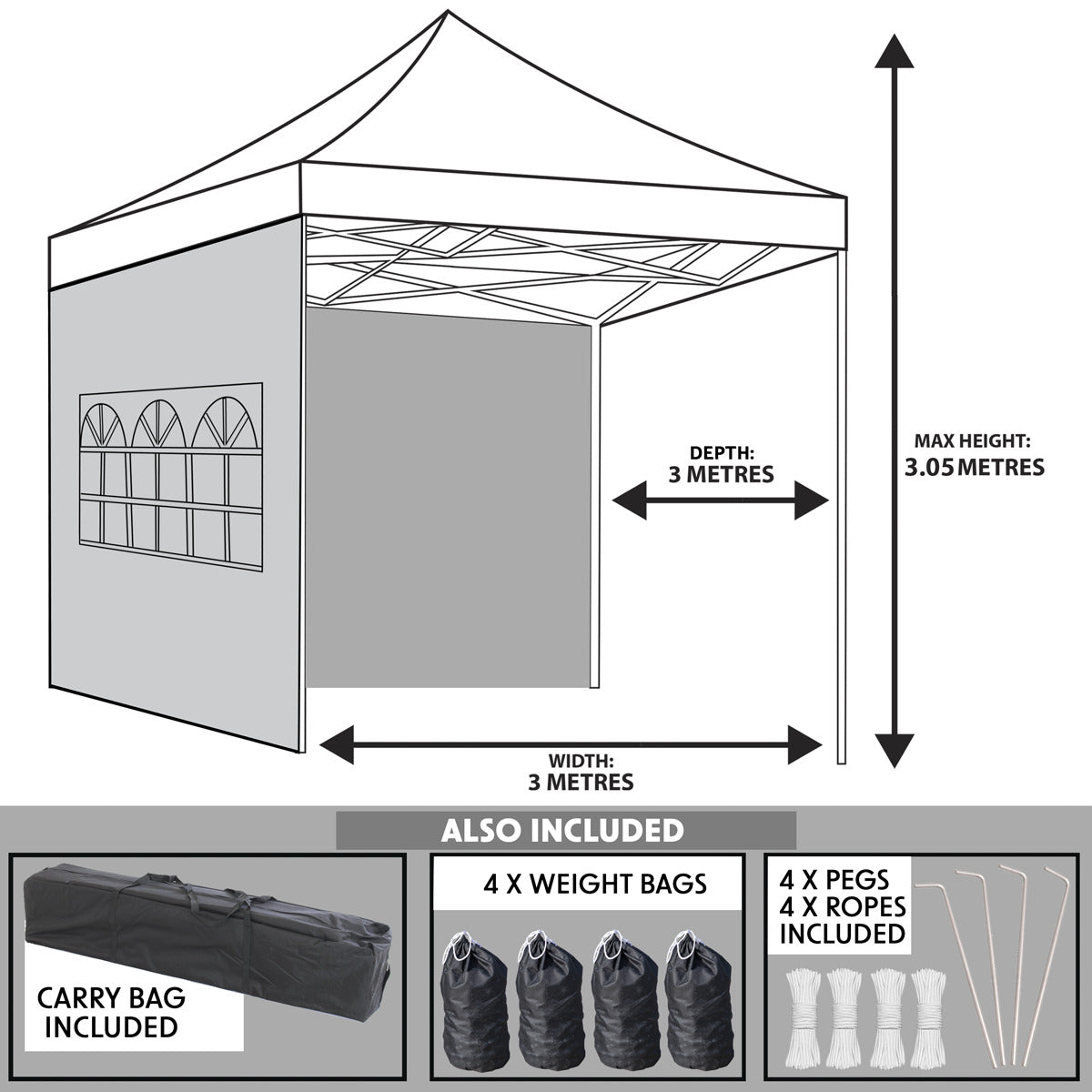 Dellonda Premium 3x3m Pop-Up Gazebo & Side Walls, PVC Coated, Water-Resistant Fabric with Carry Bag, Rope, Stakes & Weight Bags - Blue DG165
