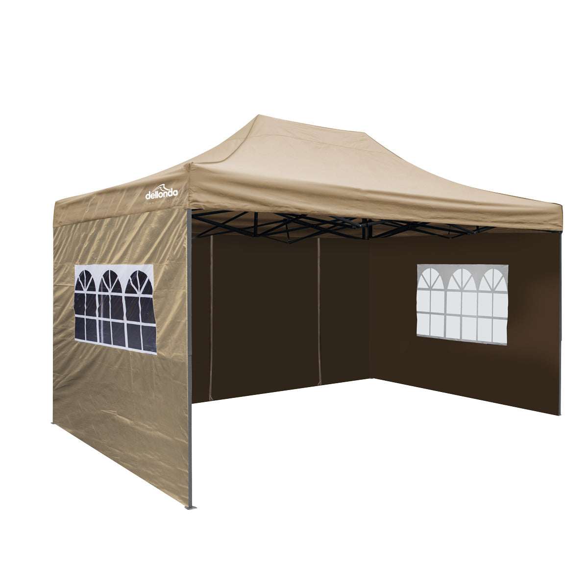 Dellonda Premium 3x4.5m Pop-Up Gazebo & Side Walls, PVC Coated, Water-Resistant Fabric with Carry Bag, Rope, Stakes & Weight Bags - Beige DG168