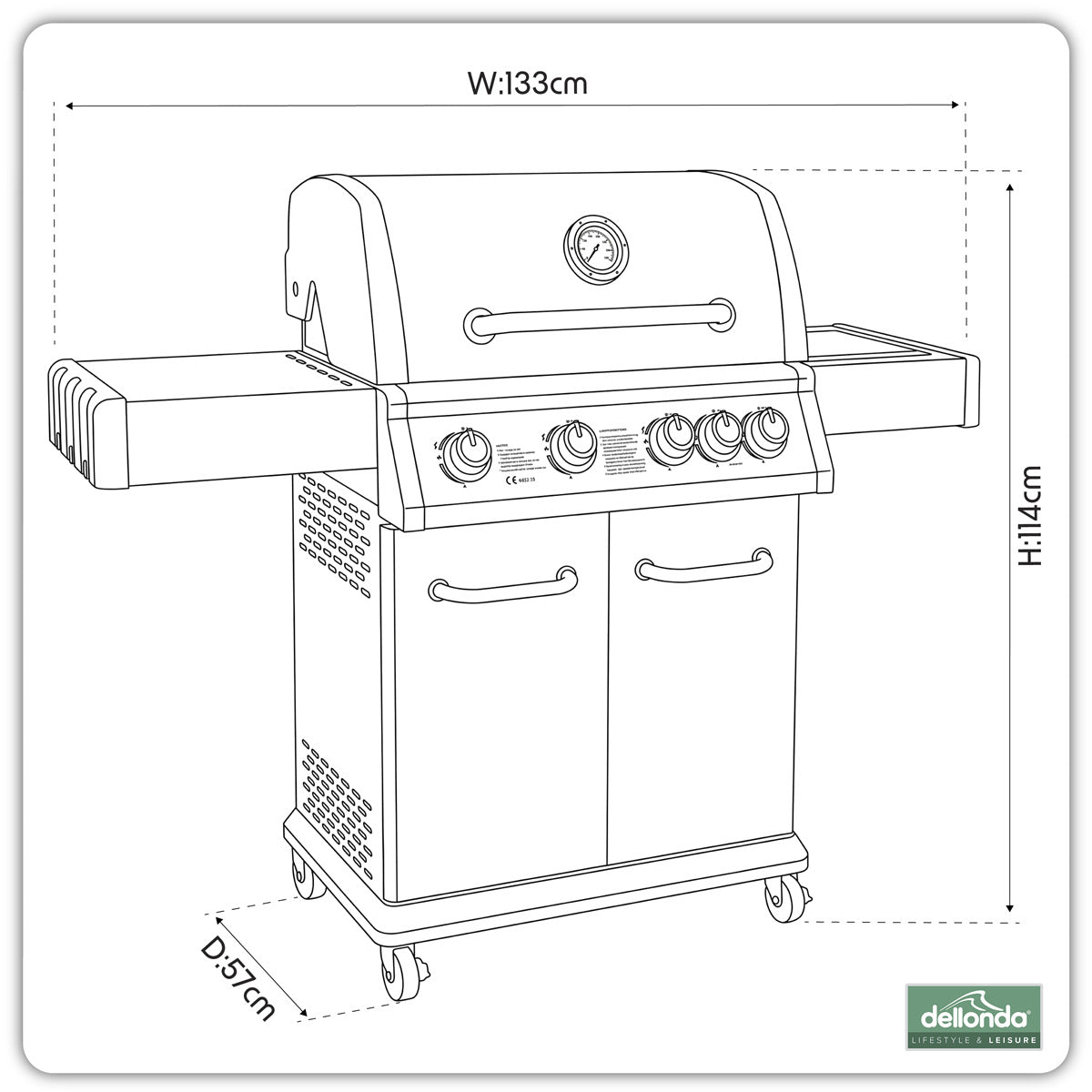 Dellonda 4+1 Burner Deluxe Gas BBQ Grill with Piezo Ignition & Thermometer - Stainless Steel DG17