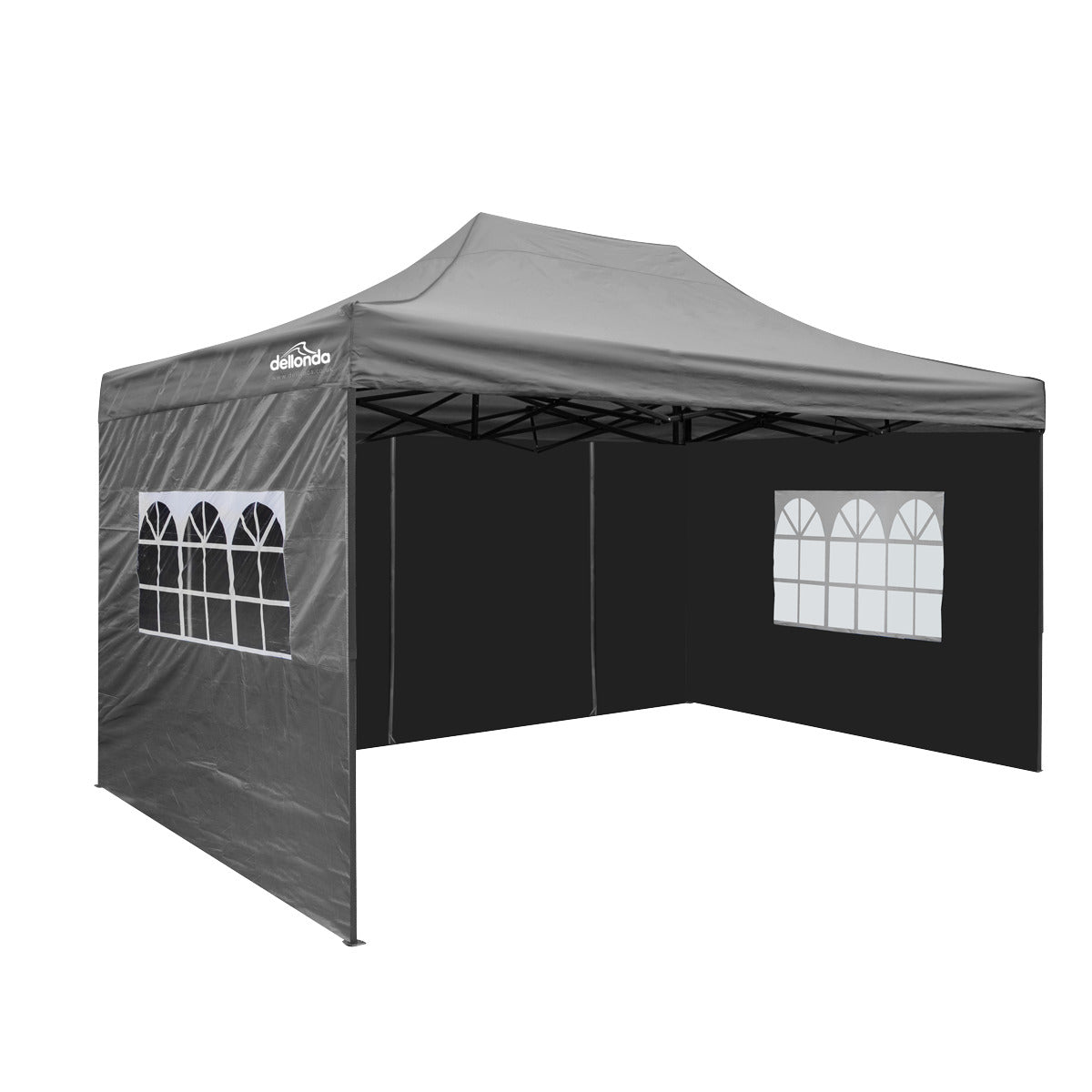 Dellonda Premium 3x4.5m Pop-Up Gazebo & Side Walls, PVC Coated, Water-Resistant Fabric with Carry Bag, Rope, Stakes & Weight Bags - Grey DG171