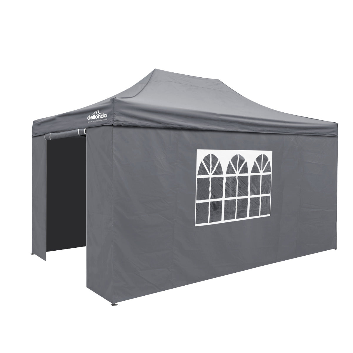 Dellonda Premium 3x4.5m Pop-Up Gazebo & Side Walls, PVC Coated, Water-Resistant Fabric with Carry Bag, Rope, Stakes & Weight Bags - Grey DG171