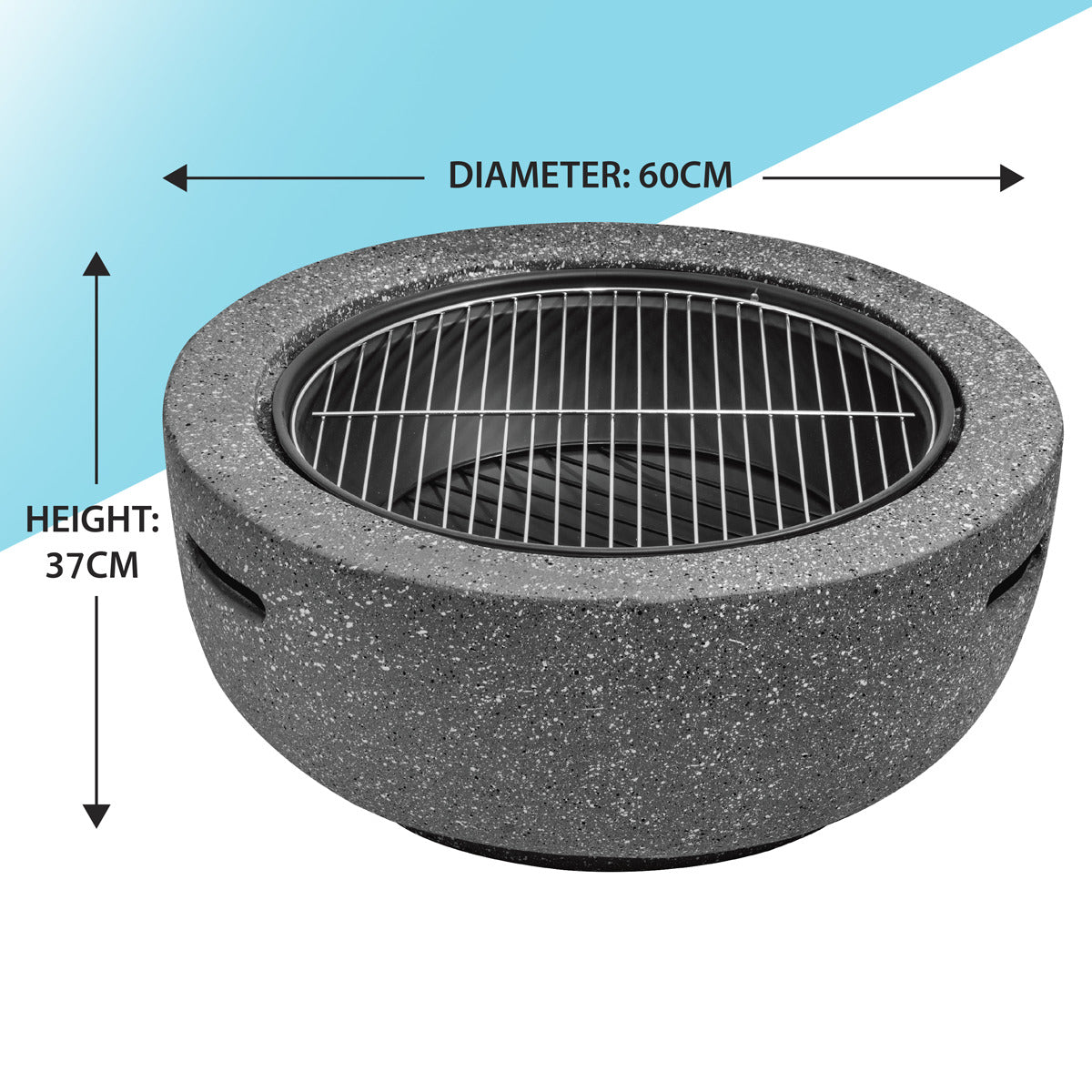 Dellonda Round MgO Fire Pit with BBQ Grill & Safety Mesh Screen 60cm - Dark Grey DG189