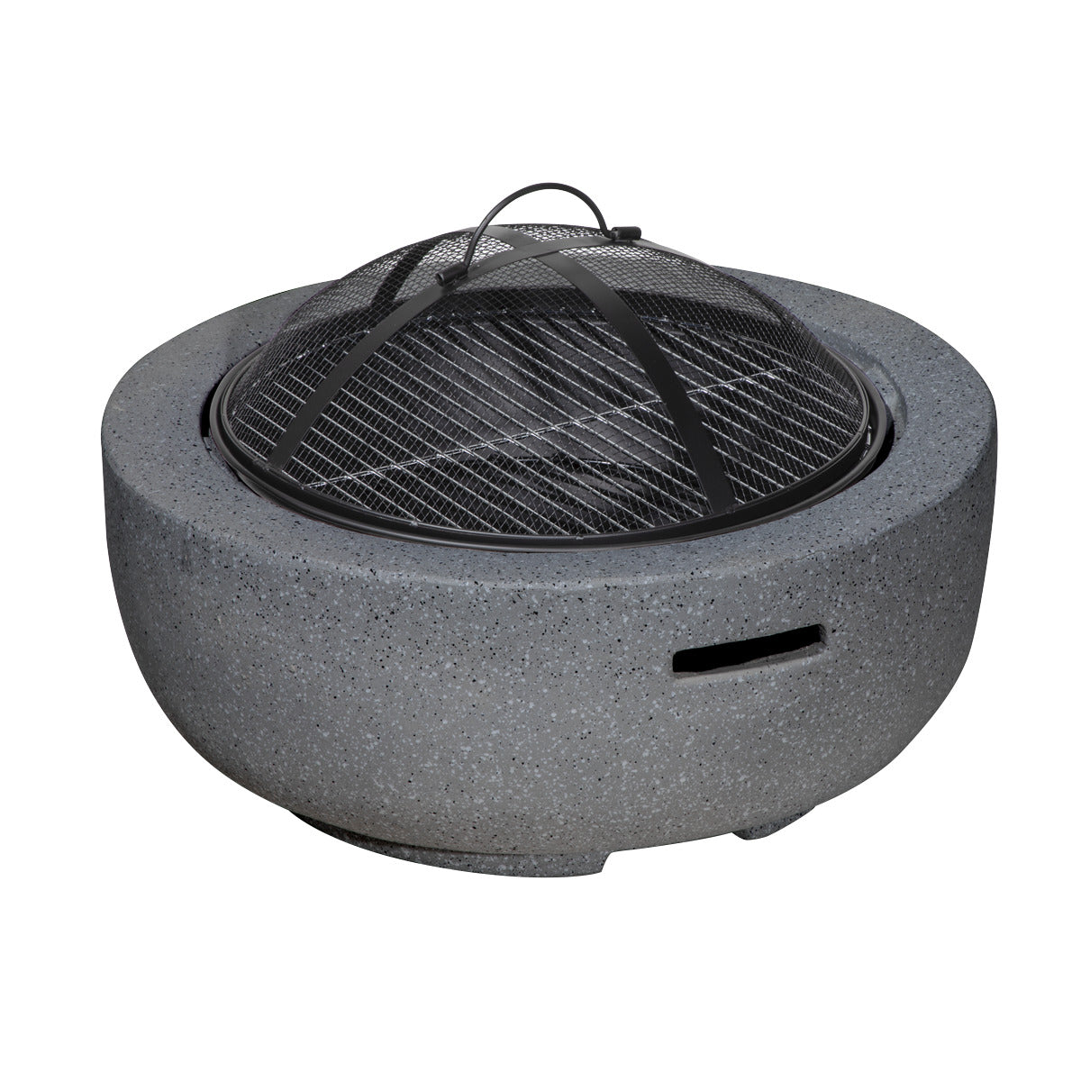Dellonda Round MgO Fire Pit with BBQ Grill & Safety Mesh Screen 60cm - Dark Grey DG189