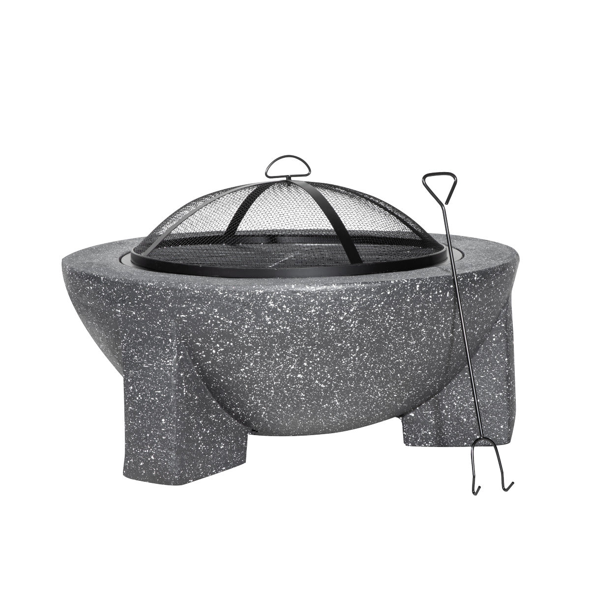 Dellonda Round MgO Fire Pit with BBQ Grill & Safety Mesh Screen 75cm - Dark Grey DG191
