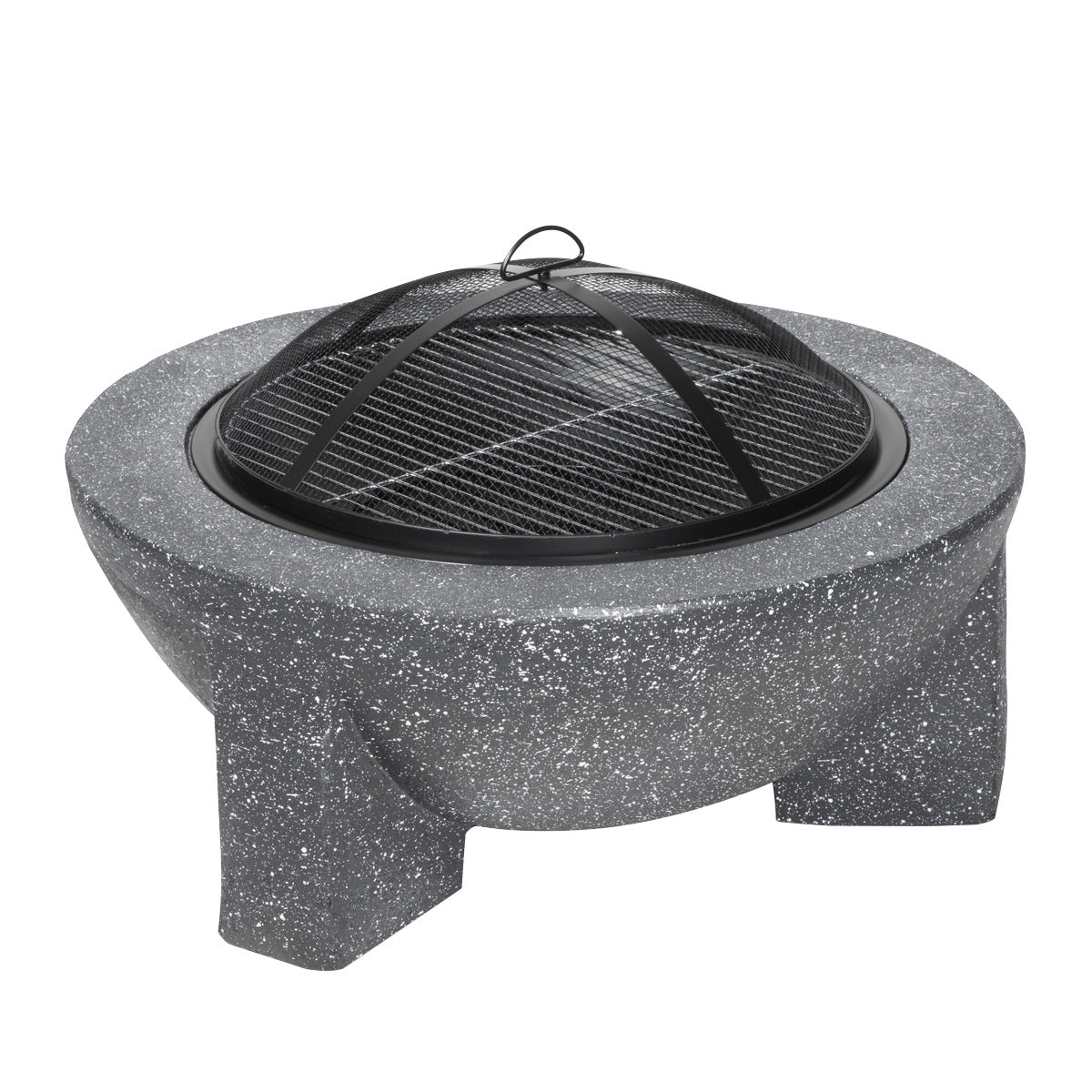 Dellonda Round MgO Fire Pit with BBQ Grill & Safety Mesh Screen 75cm - Dark Grey DG191