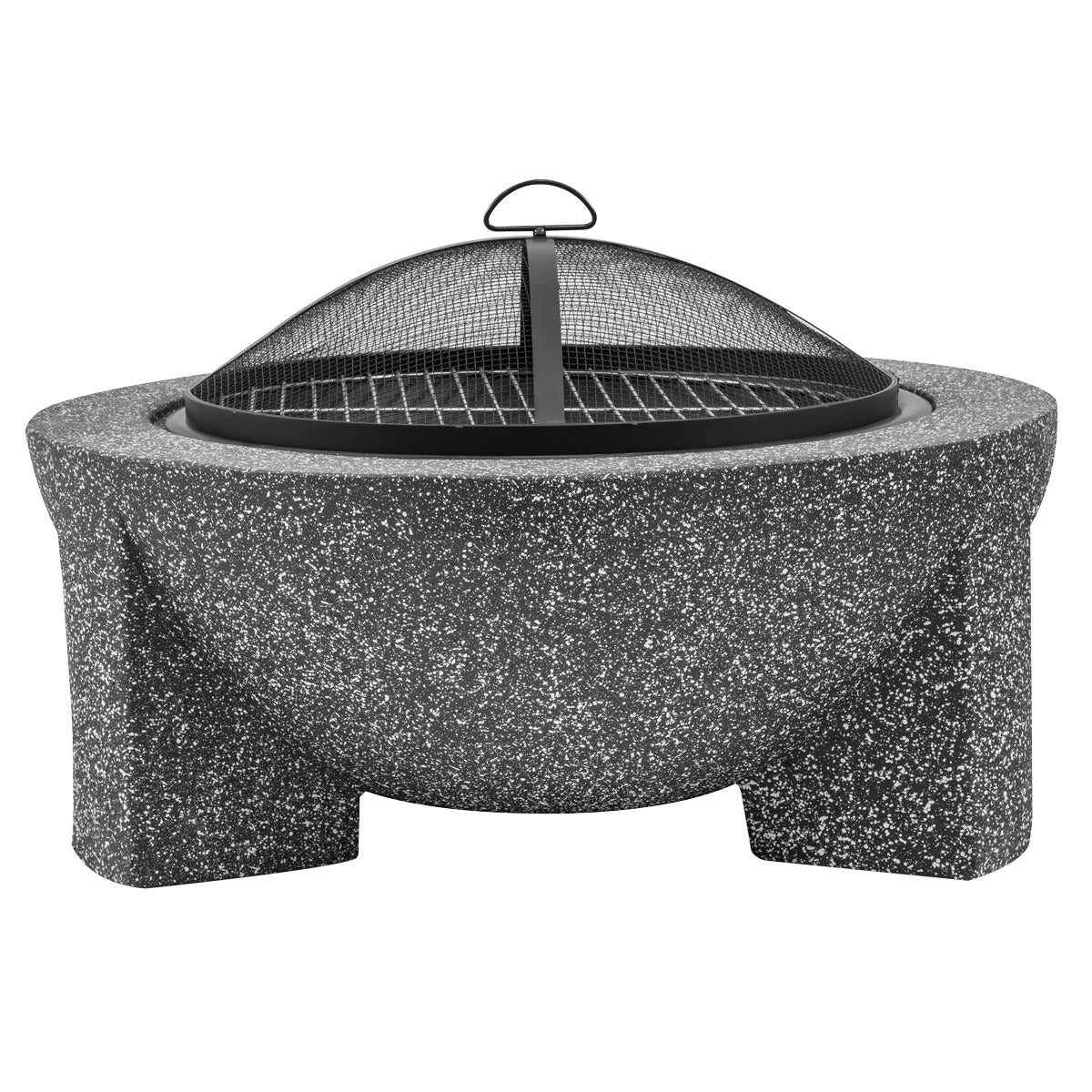 Dellonda Round MgO Fire Pit with BBQ Grill & Safety Mesh Screen 75cm - Dark Grey DG191