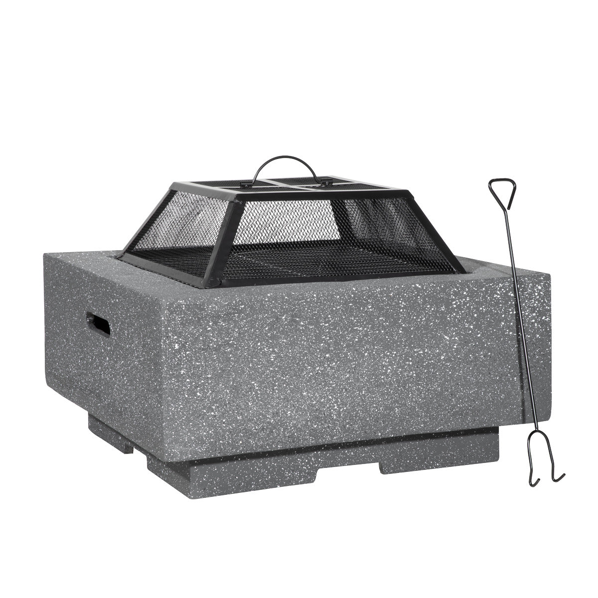 Dellonda Square MgO Fire Pit with BBQ Grill, Safety Mesh Screen - Dark Grey DG193