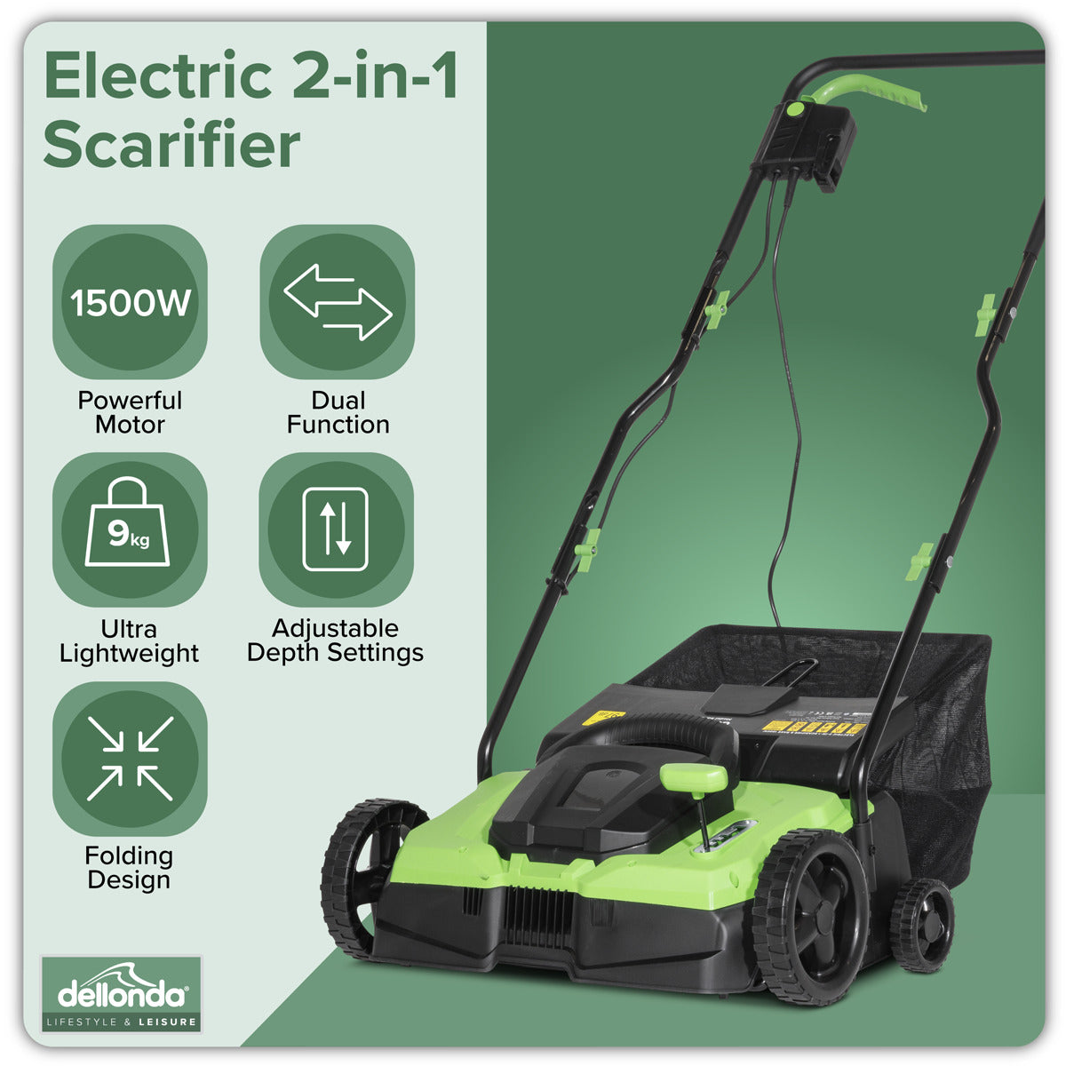 Dellonda 2-in-1 Electric Scarifier & Rake 1500W/230V DG216