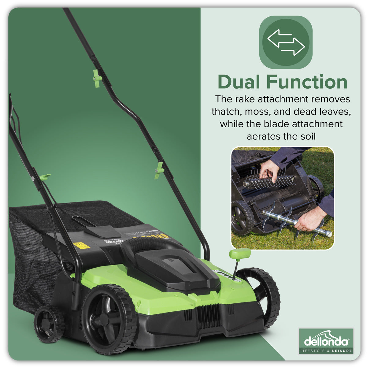 Dellonda 2-in-1 Electric Scarifier & Rake 1500W/230V DG216