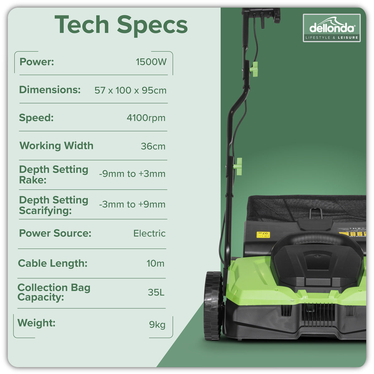 Dellonda 2-in-1 Electric Scarifier & Rake 1500W/230V DG216