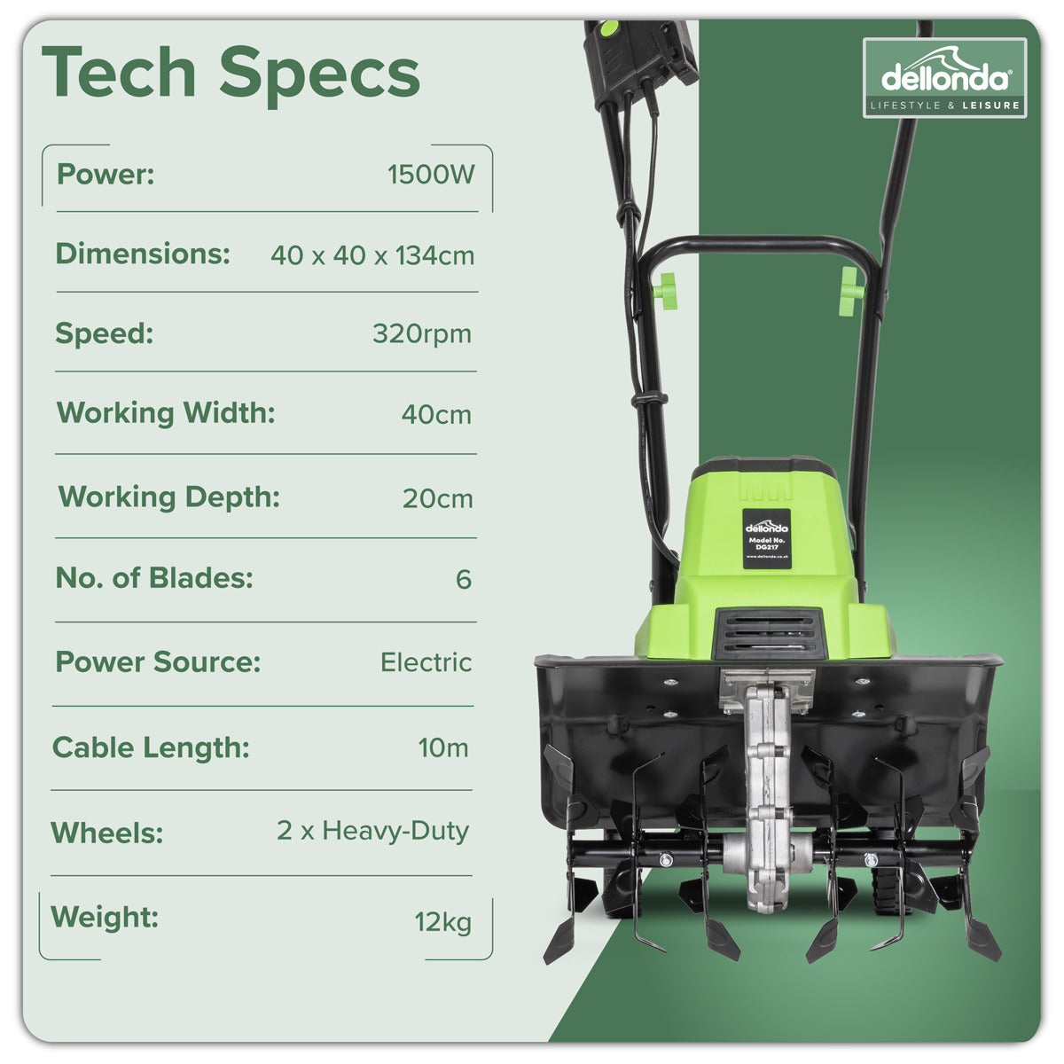 Dellonda Electric Tiller/Cultivator 1500W DG217