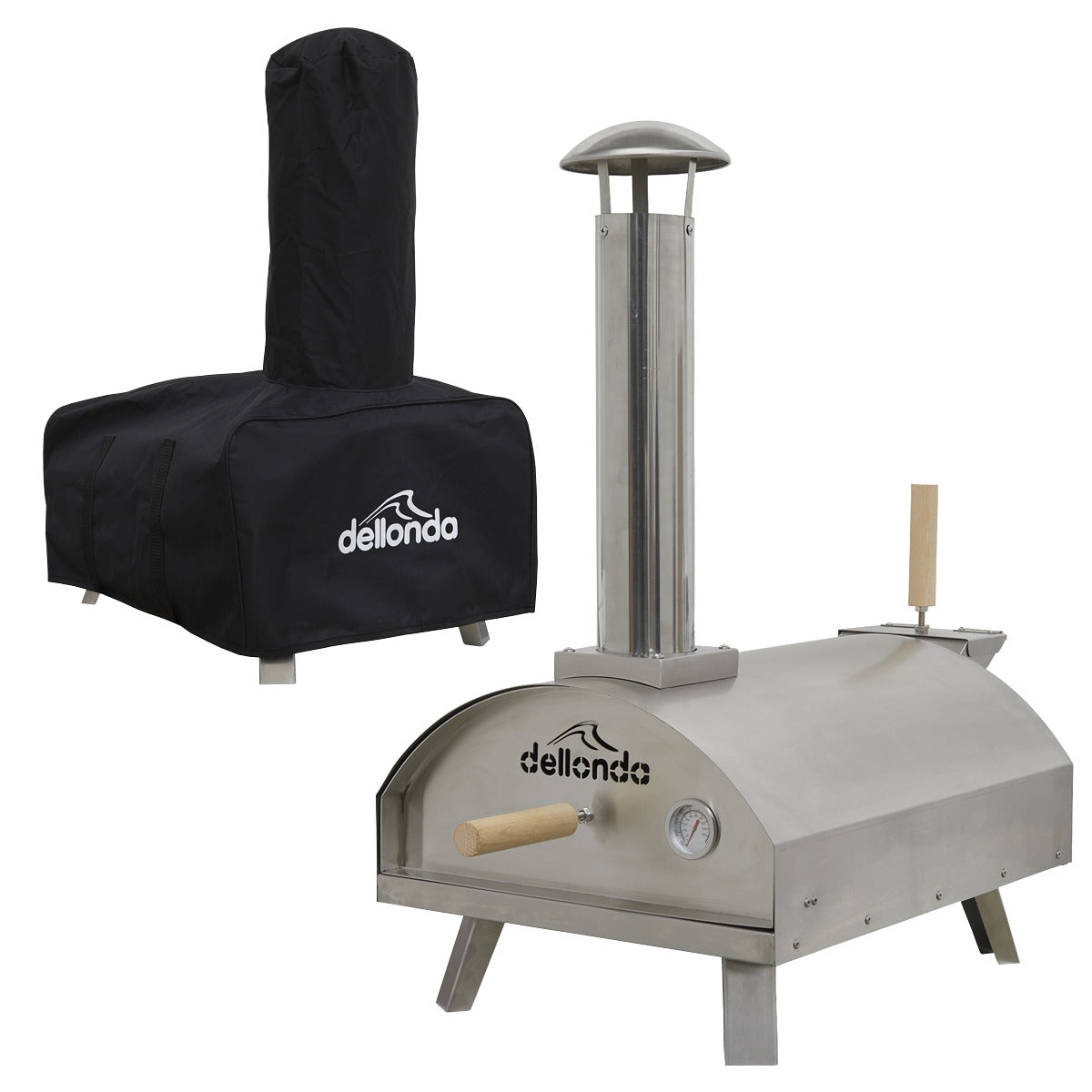 Dellonda Wood-Fired Pizza Oven, Pizza Peel & Cover 14" - Stainless Steel DG219