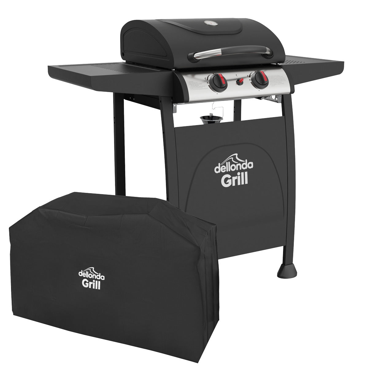 Dellonda 2 Burner Gas BBQ Grill with Piezo Ignition, Thermometer & Cover DG227