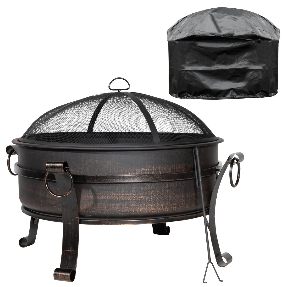 Dellonda Deluxe 2-in-1 Outdoor Fire Pit/Coffee Table with Drawstring Cover 93cm Antique Bronze Effect DG237