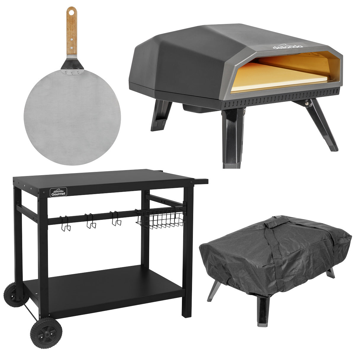 Dellonda Gas Pizza Oven with Water-Resistant Cover/Carry Bag, 12" Pizza Peel & Plancha Trolley DG262