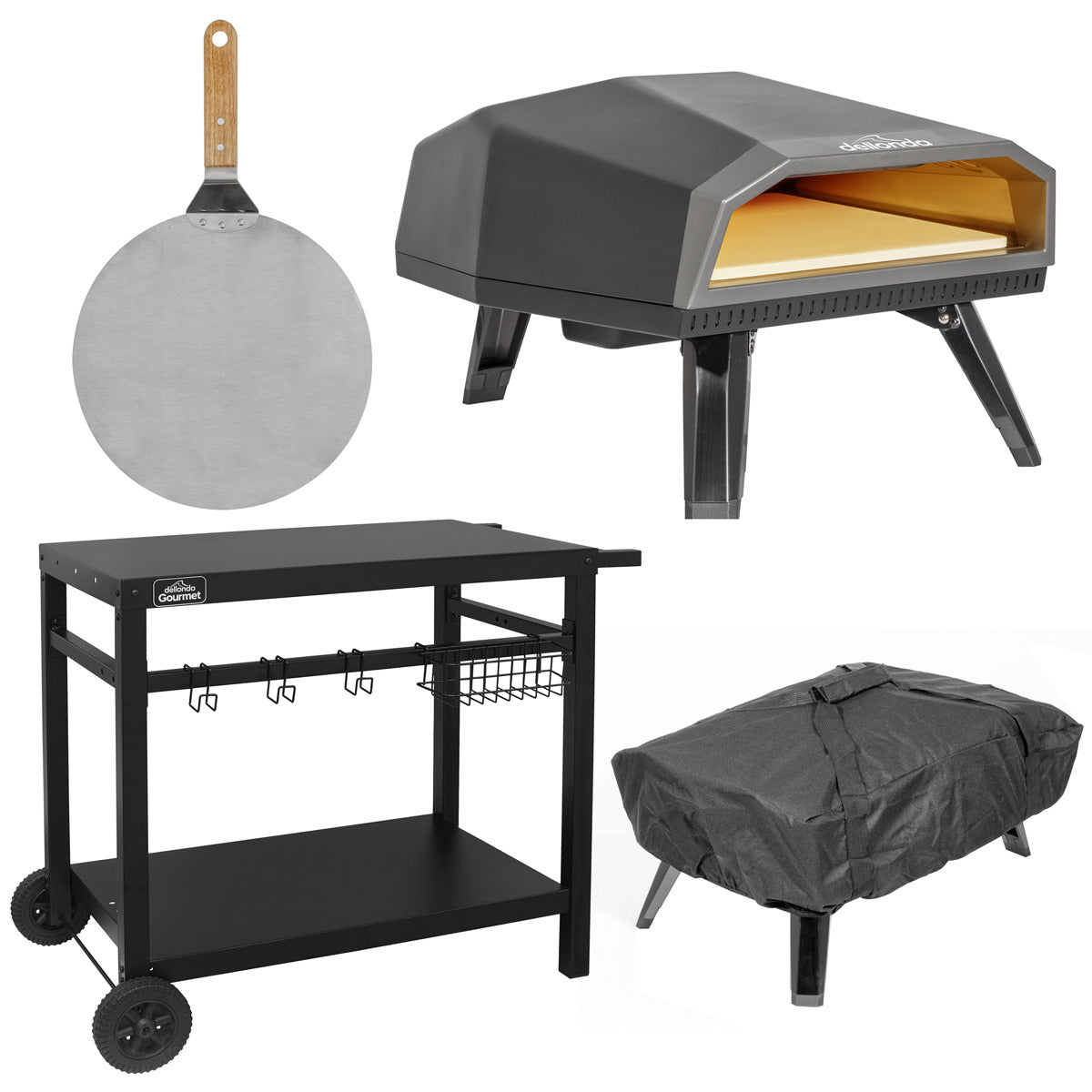 Dellonda Gas Pizza Oven with Water-Resistant Cover/Carry Bag, 12" Pizza Peel & Plancha Trolley DG262
