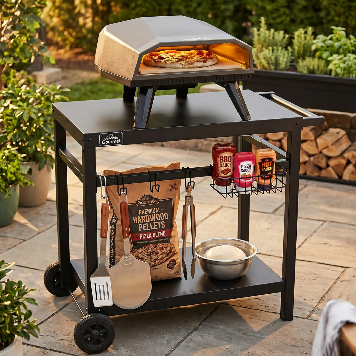 Dellonda Gas Pizza Oven with Water-Resistant Cover/Carry Bag, 12" Pizza Peel & Plancha Trolley DG262