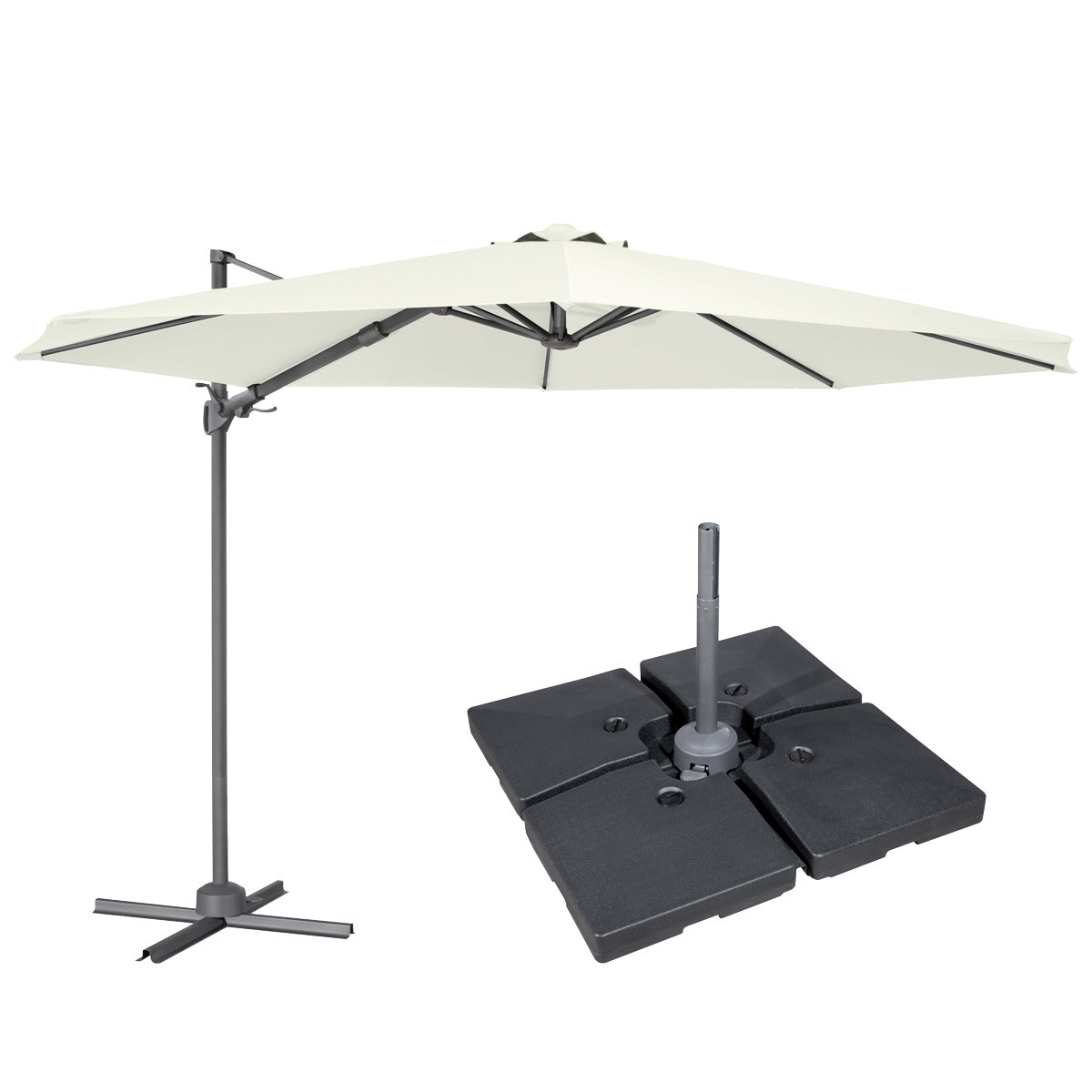 Dellonda Cantilever Parasol with 360° Rotation, Tilt, Cover & Base 3m - Cream DG273