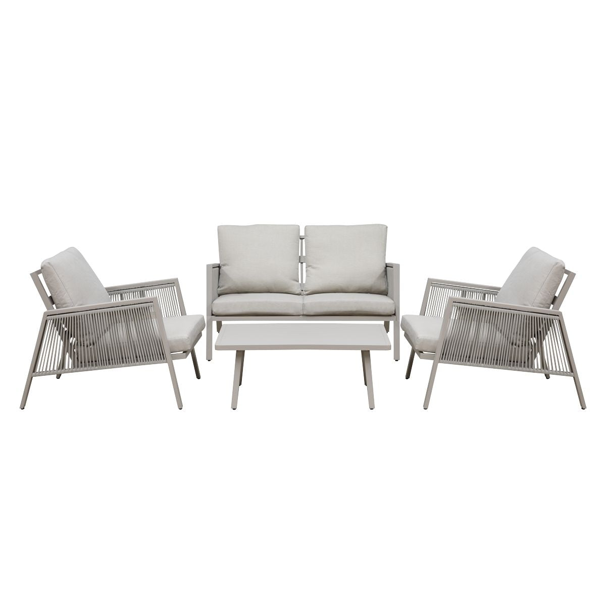 Dellonda Fusion Aluminium Outdoor Sofa, Arm Chairs & Coffee Table Set 4pc - DG56