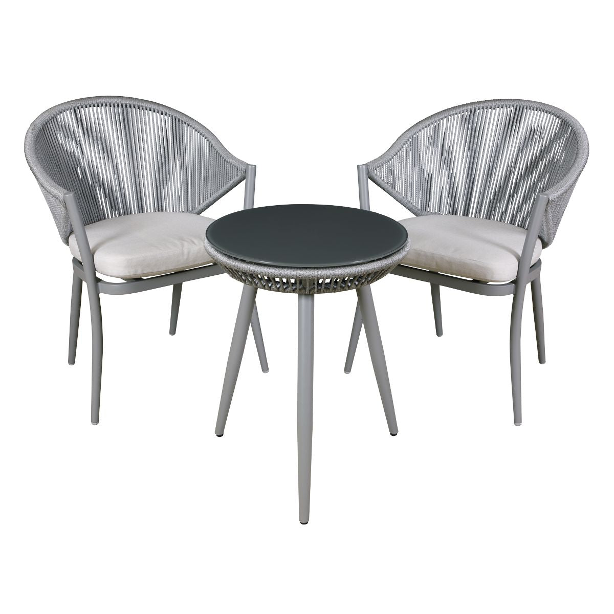 Dellonda Echo Aluminium Balcony Set with Tempered Glass Tabletop 3pc - DG58