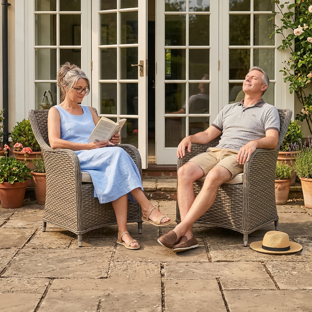 Dellonda Chester Rattan Wicker Outdoor Garden Dining Chairs 2pc DG64