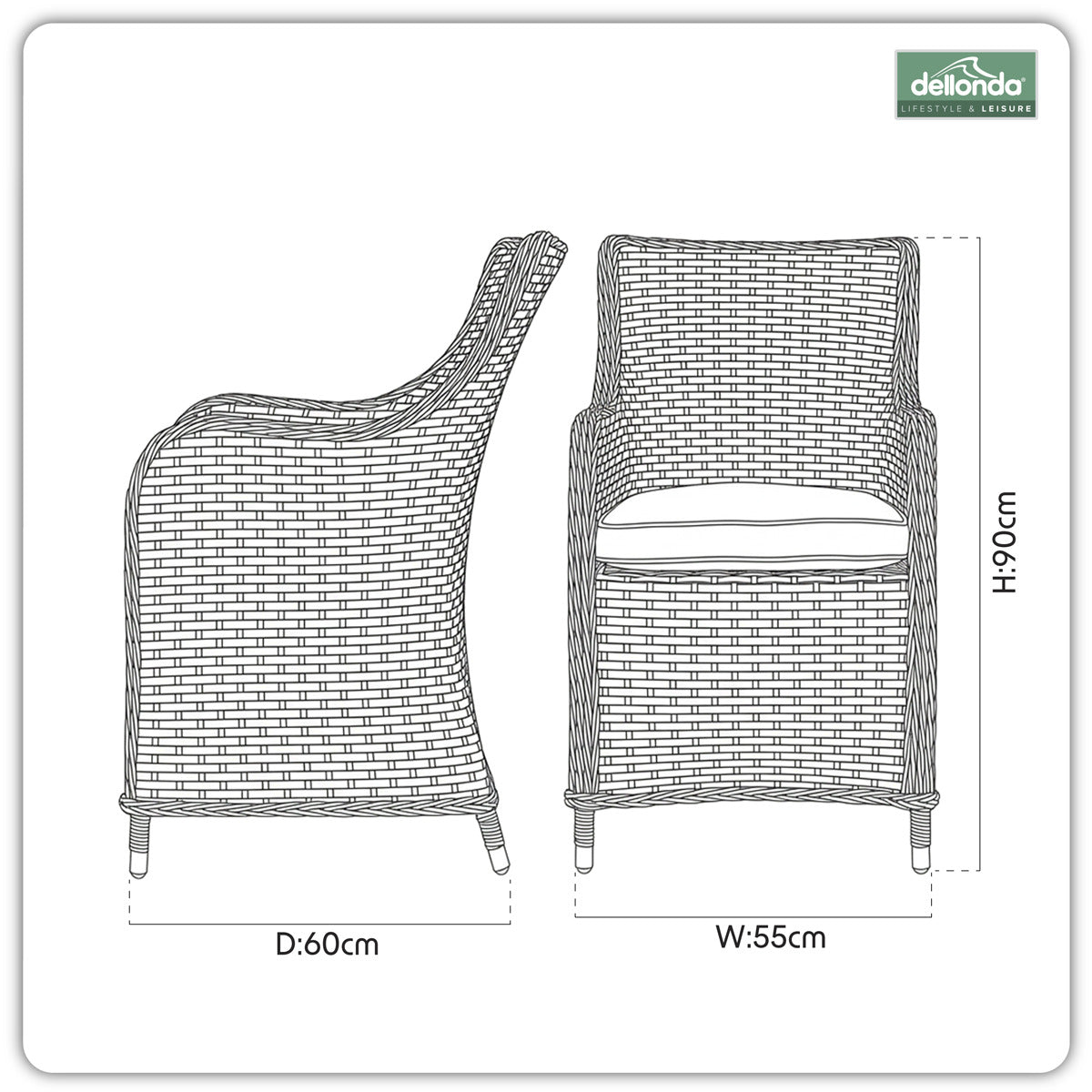 Dellonda Chester Rattan Wicker Outdoor Garden Dining Chairs 2pc DG64