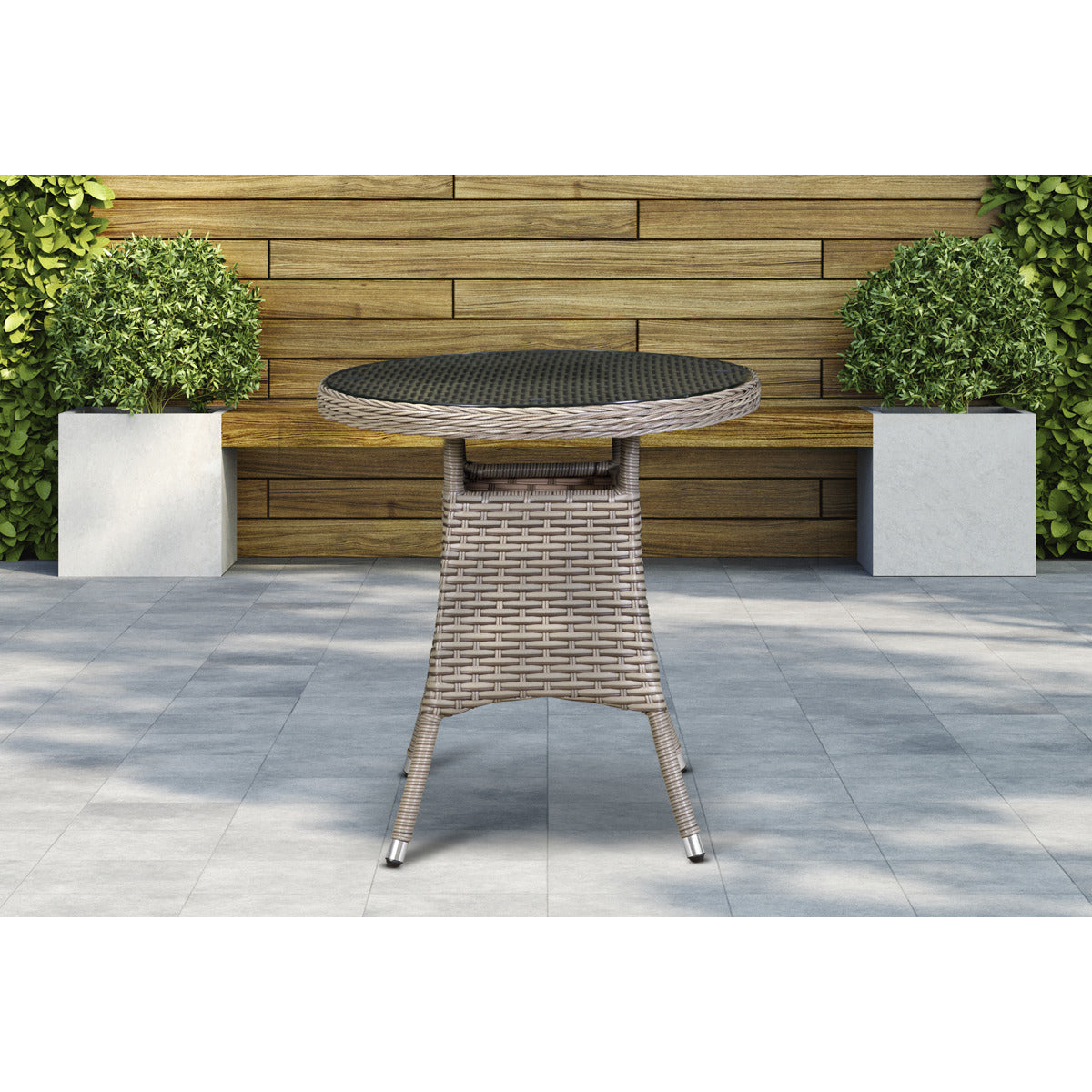 Dellonda Chester Rattan Wicker Round Outdoor Table with Tempered Glass Top DG65