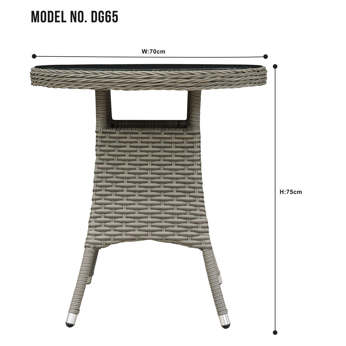 Dellonda Chester Rattan Wicker Round Outdoor Table with Tempered Glass Top DG65
