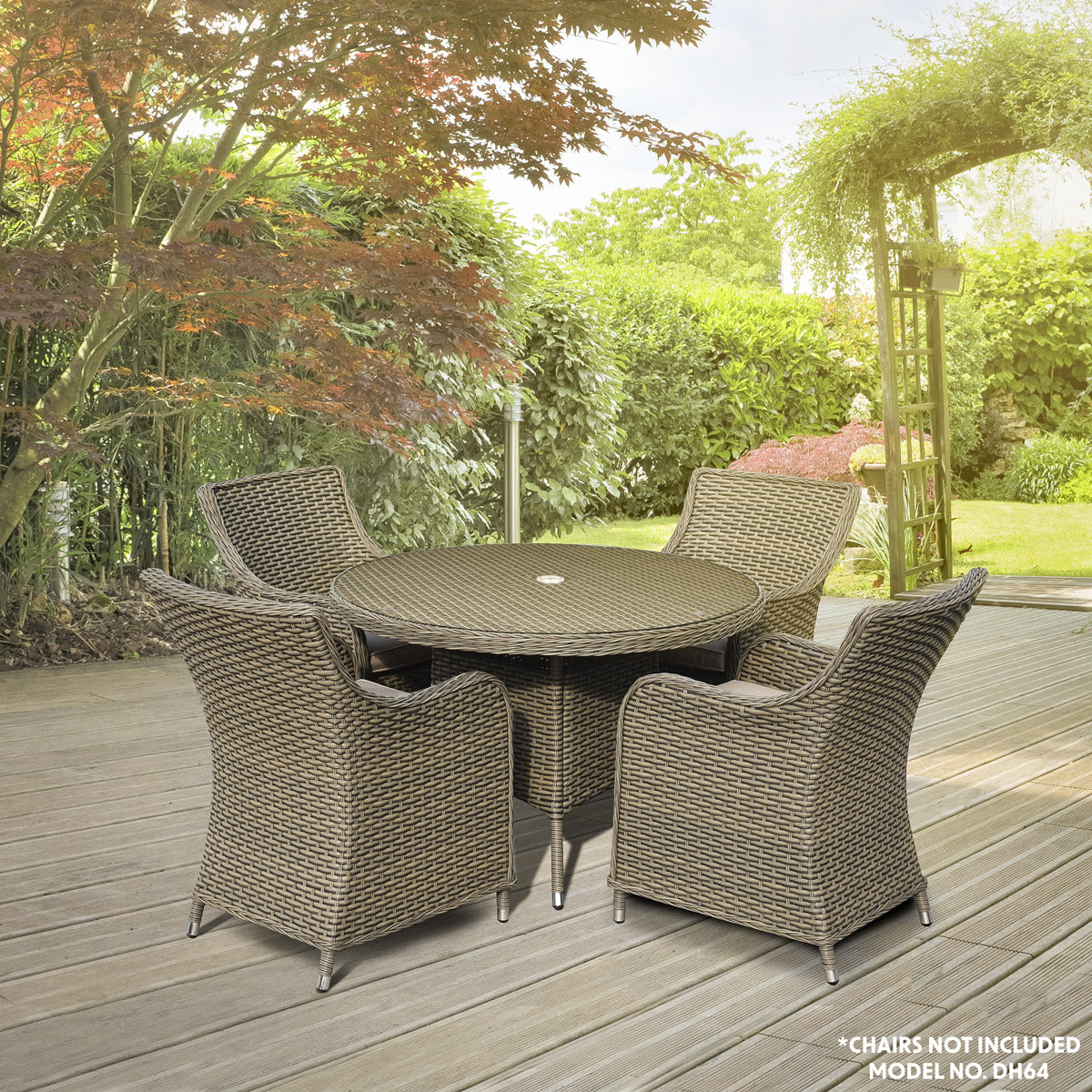 Dellonda Chester Rattan Wicker Round Outdoor Dining Table with Tempered Glass Top DG66