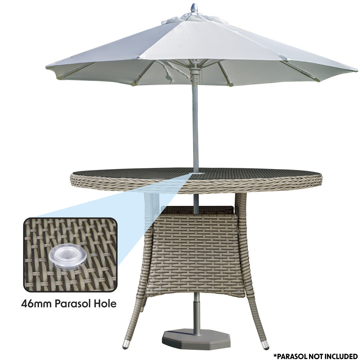 Dellonda Chester Rattan Wicker Round Outdoor Dining Table with Tempered Glass Top DG66