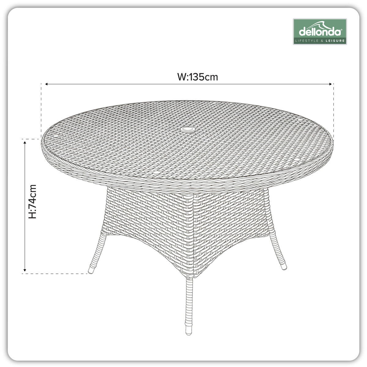 Dellonda Chester Rattan Wicker Round Outdoor Dining Table with Tempered Glass Top DG67