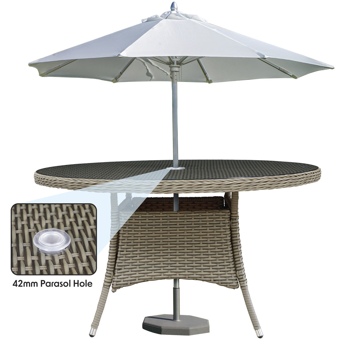 Dellonda Chester Rattan Wicker Round Outdoor Dining Table with Tempered Glass Top DG67