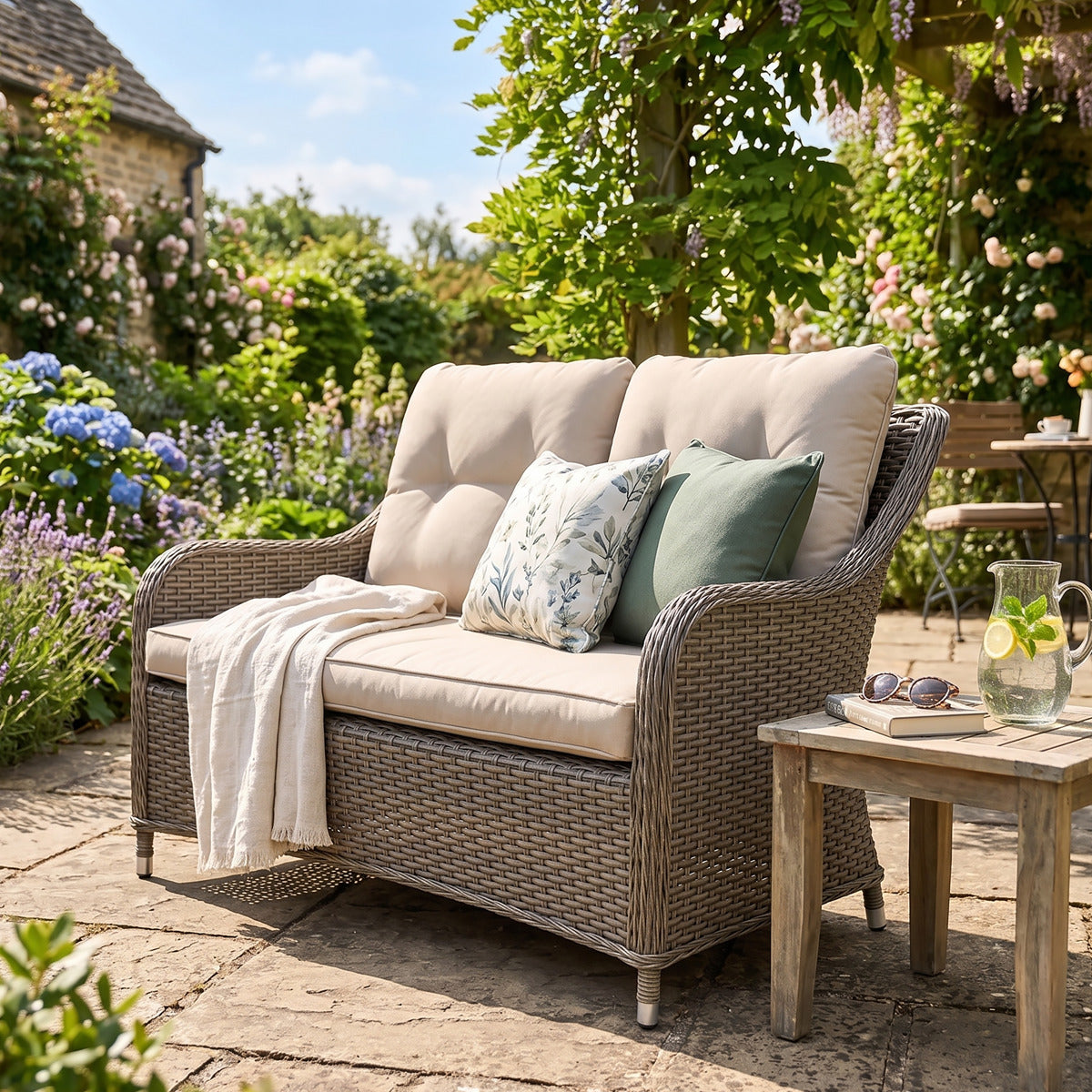 Dellonda Chester Rattan Wicker Outdoor 2-Seater Sofa DG70