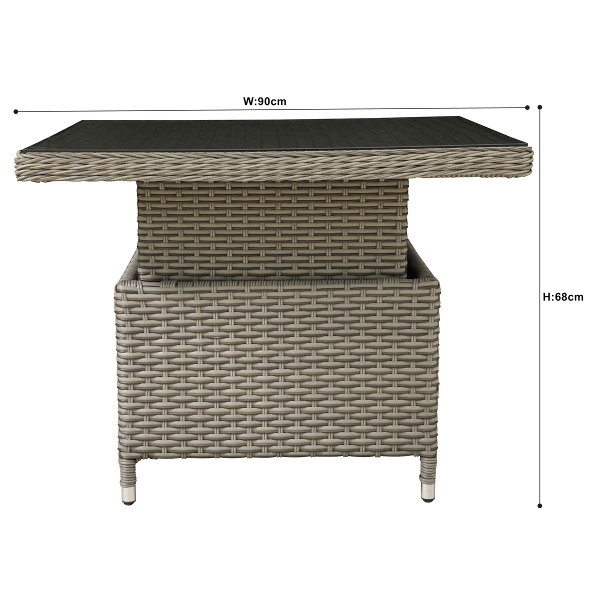 Dellonda Chester Rattan Wicker Adjustable-Height Outdoor Dining Table DG73