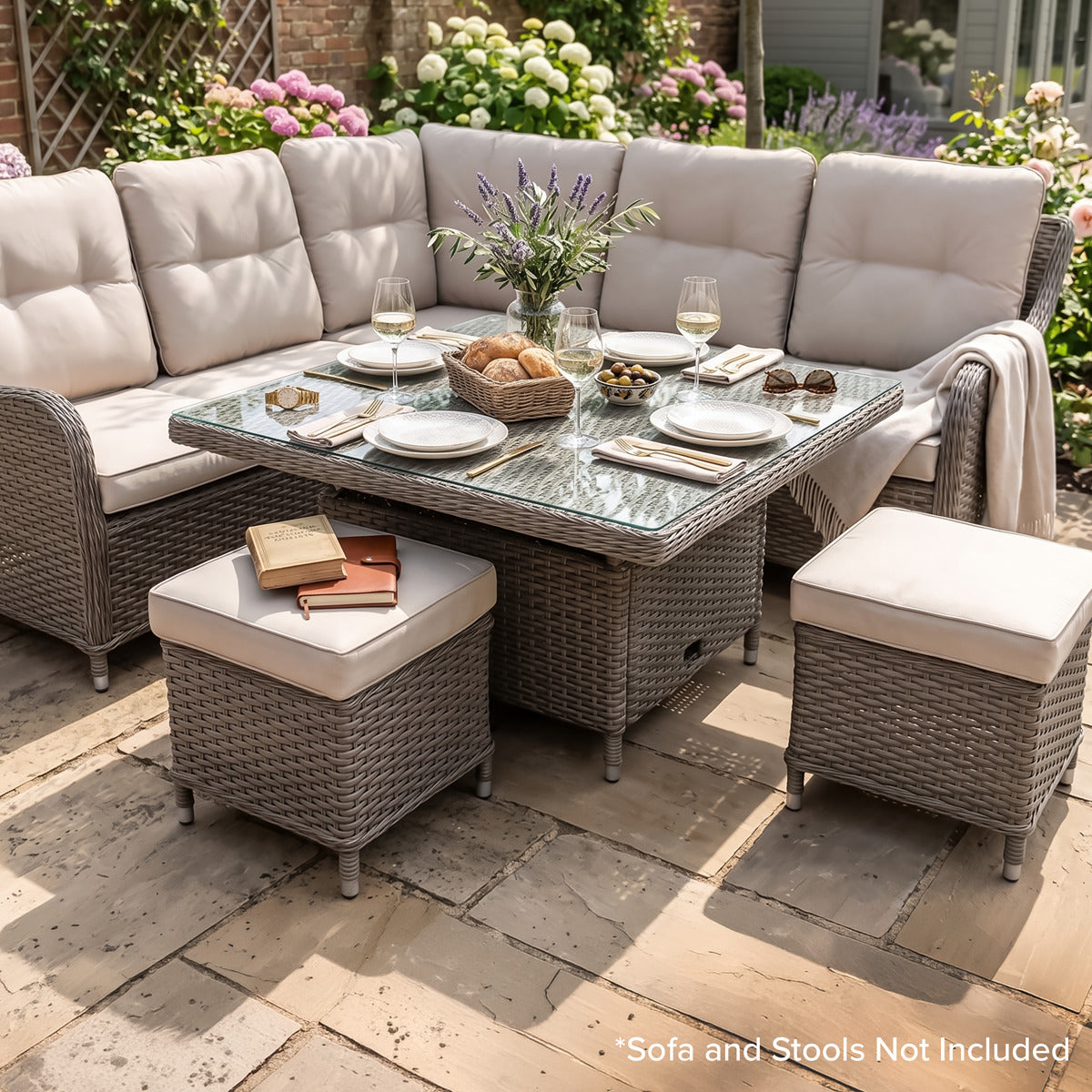 Dellonda Chester Rattan Wicker Adjustable-Height Outdoor Dining Table DG73
