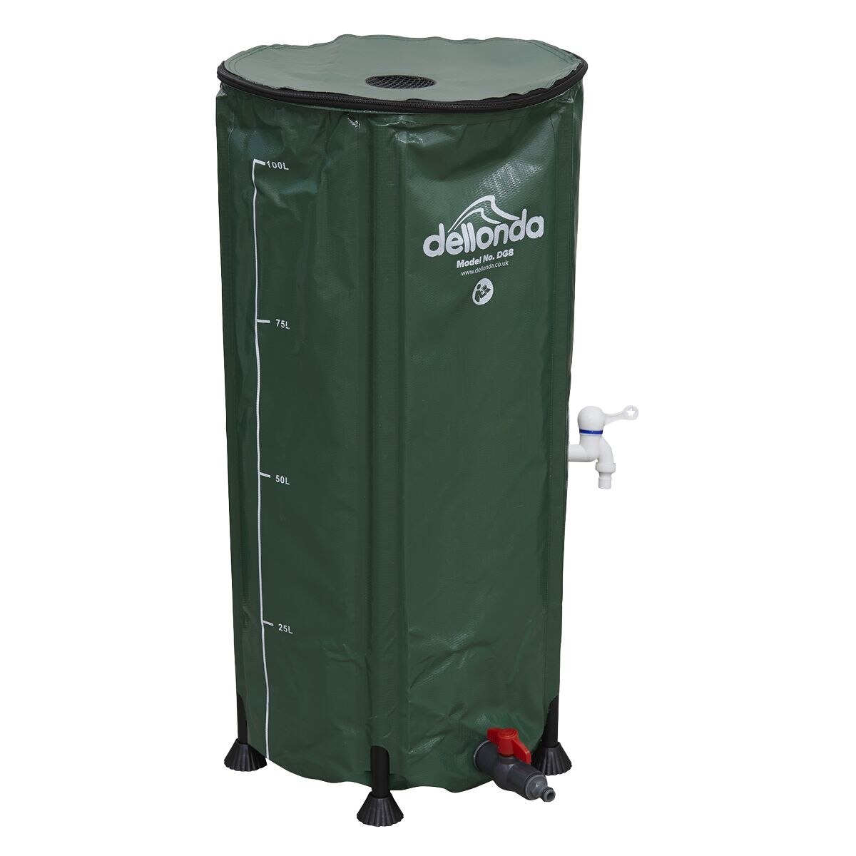 Dellonda Collapsible PVC Garden Water Butt with Zipped Lid & Drain Tap 100L
