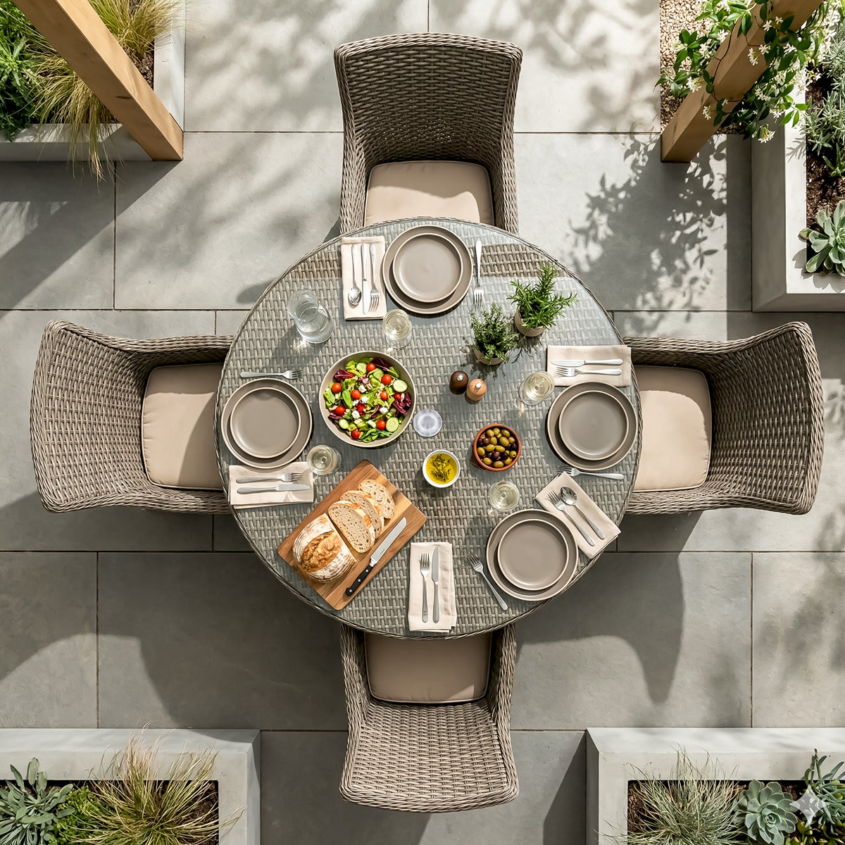 Dellonda Chester Rattan Wicker Outdoor Dining Set with Tempered Glass Tabletop 5pc DG84
