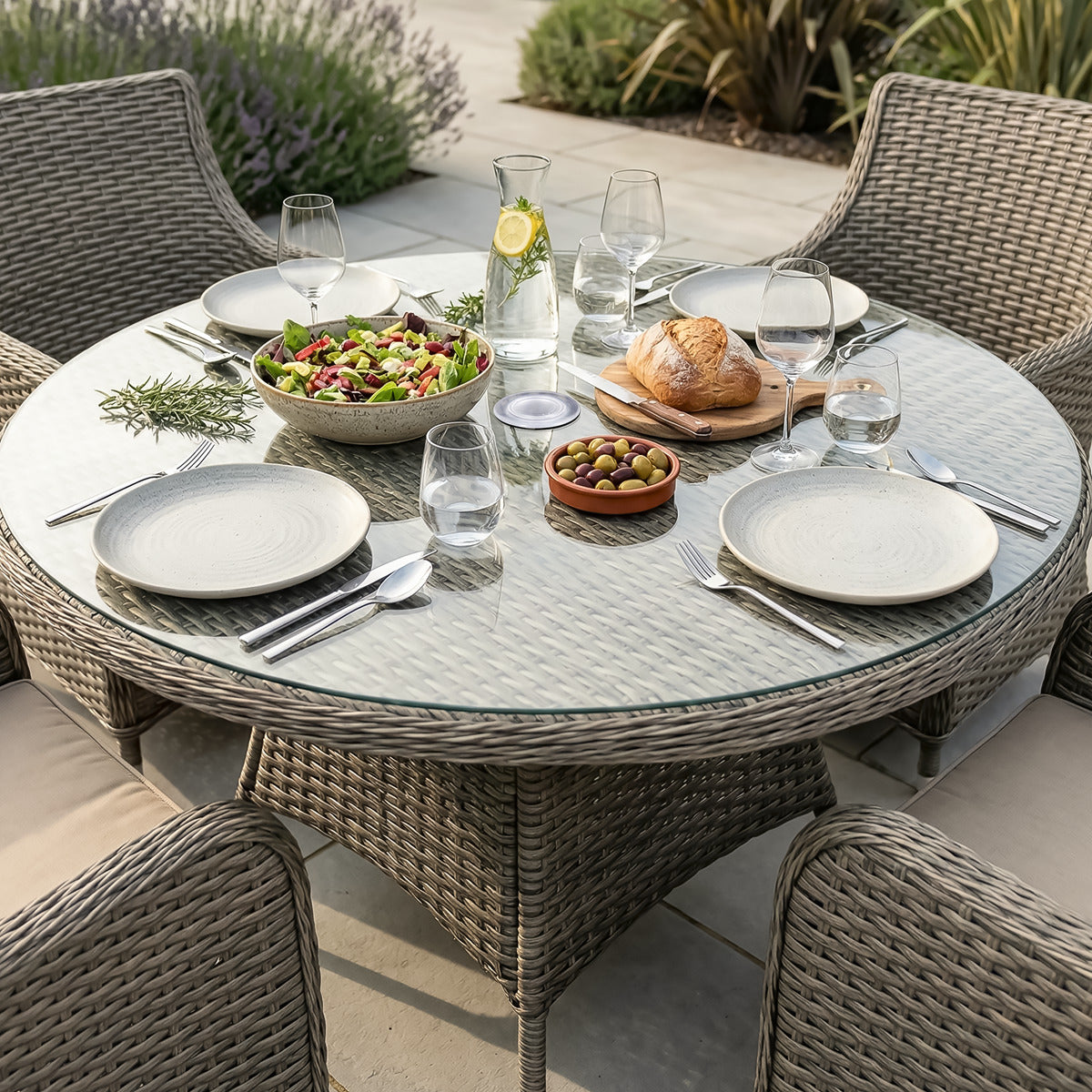 Dellonda Chester Rattan Wicker Outdoor Dining Set with Tempered Glass Tabletop 5pc DG84