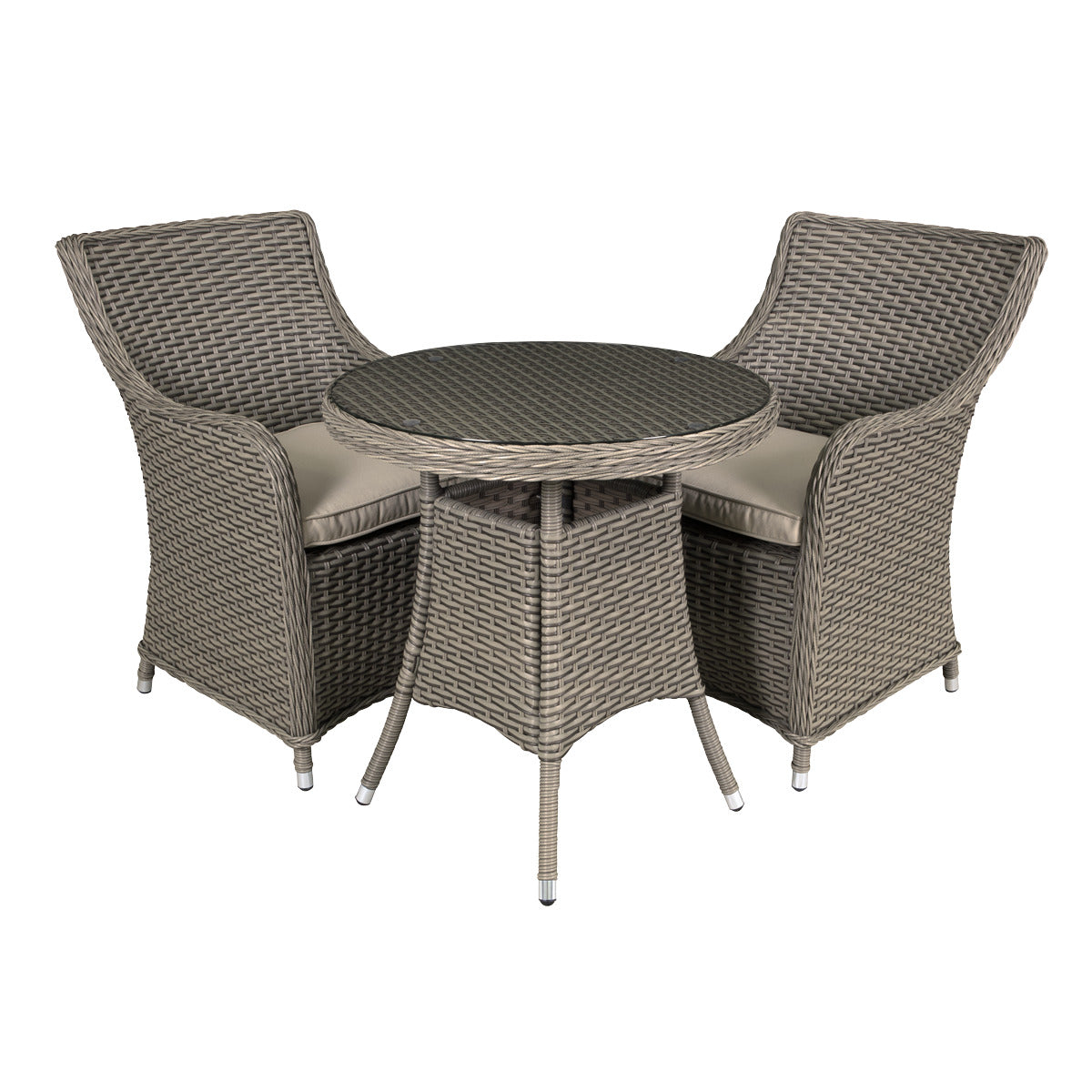 Dellonda Chester Rattan Wicker Outdoor Dining Set with Tempered Glass Tabletop 3pc DG86