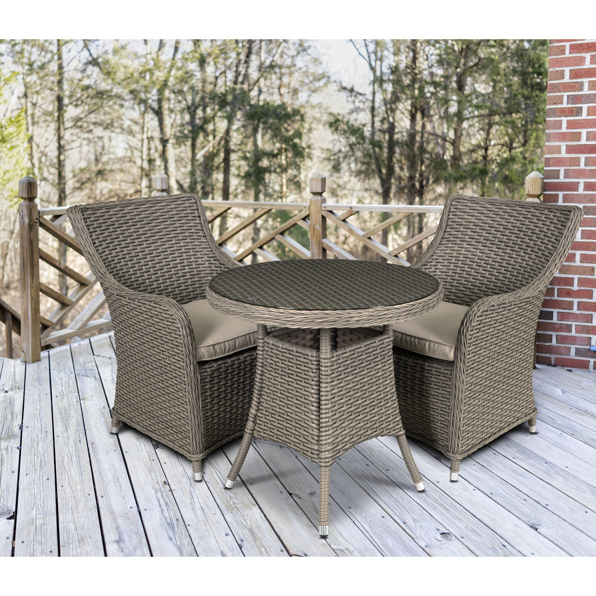 Dellonda Chester Rattan Wicker Outdoor Dining Set with Tempered Glass Tabletop 3pc DG86