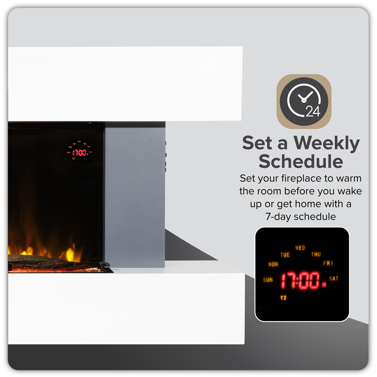 Baridi Wall Mounting Electric Fireplace with LED Flame Effect 52" - Grey DH112